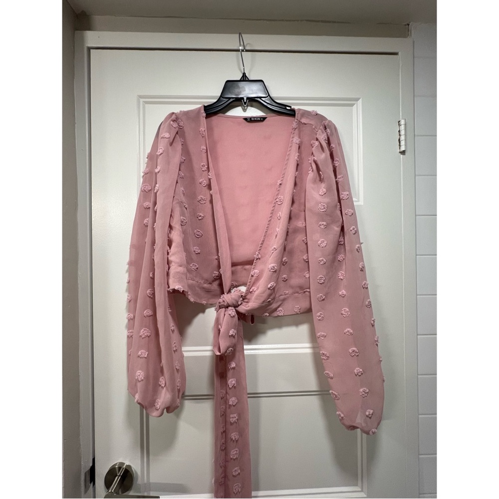Pink Sheer Tie-Front Blouse